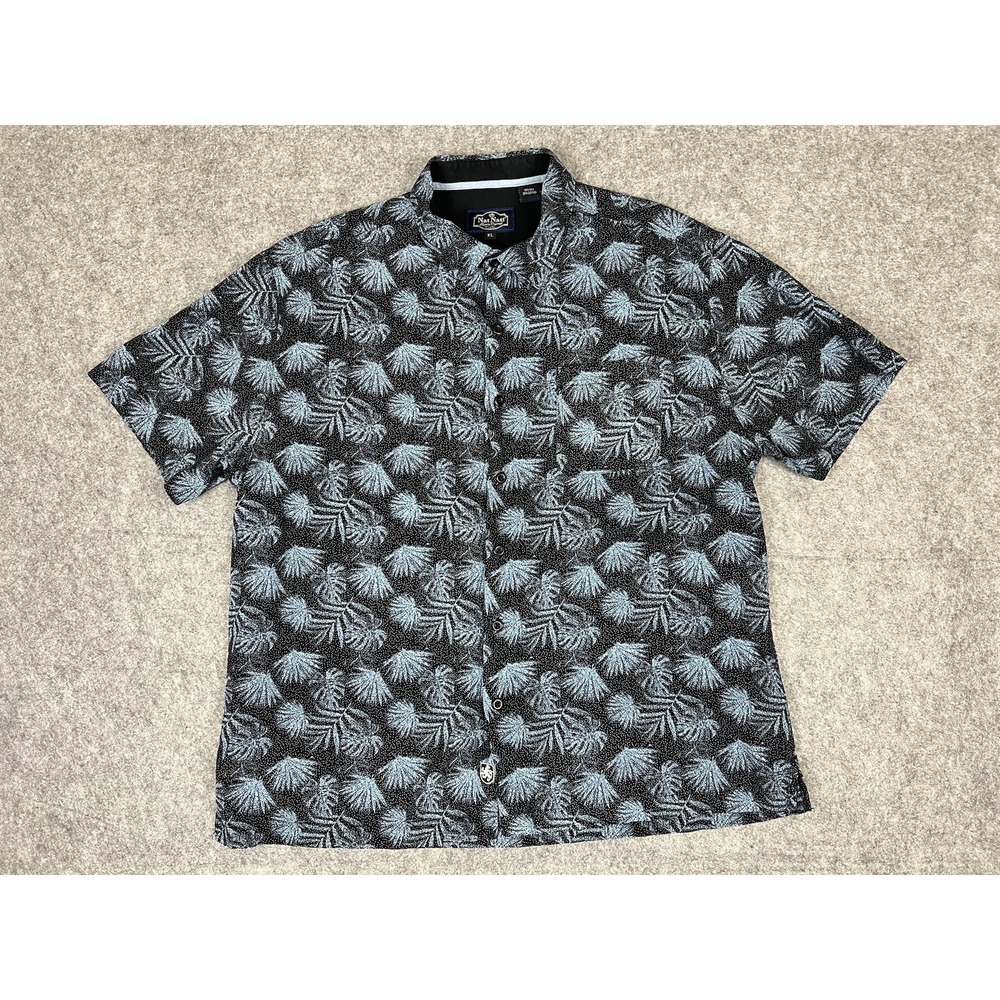 Nat Nast Shirt Mens XL Blue Silk Blend Button Short Sleeve Hawaiian